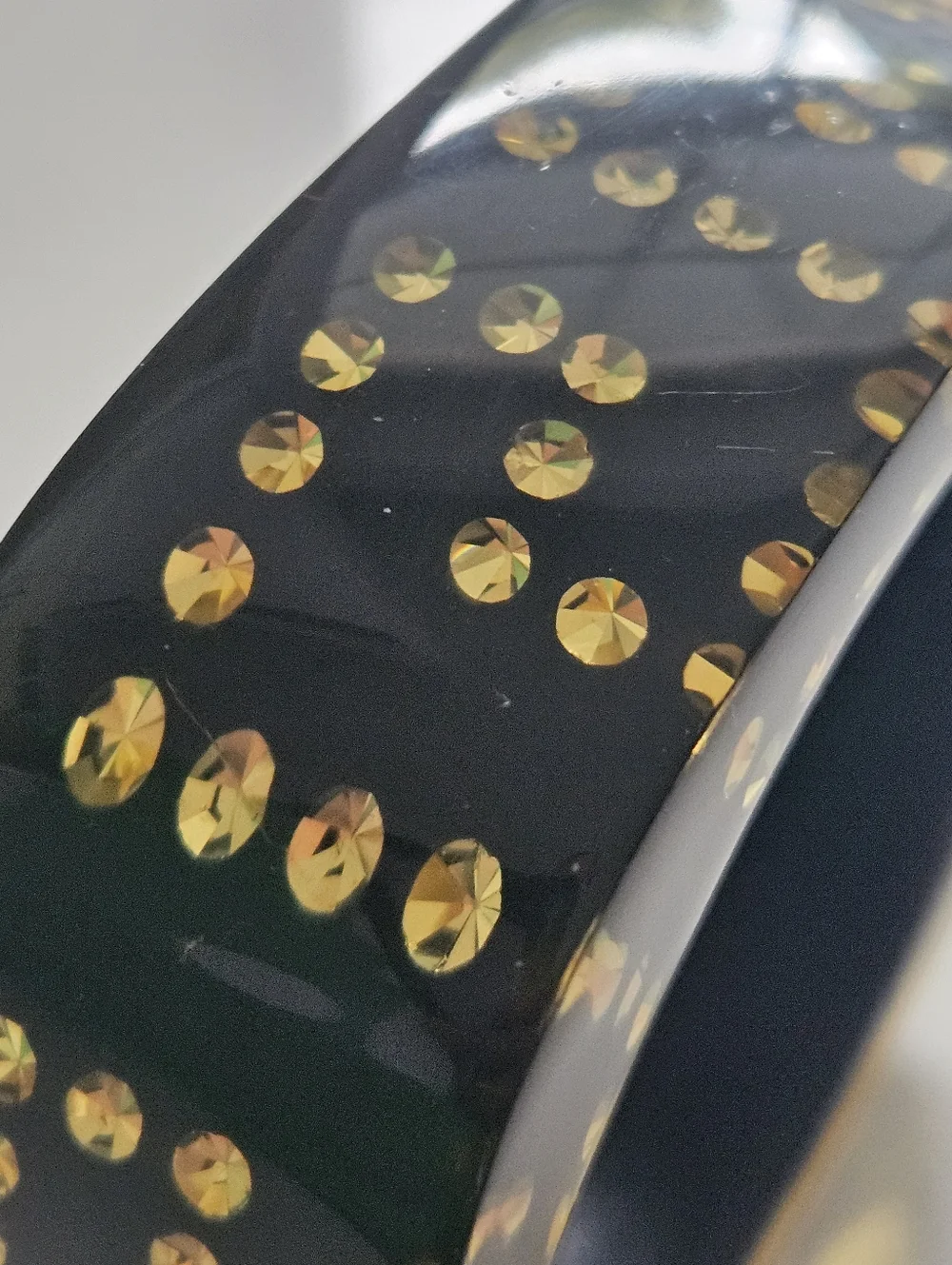 Rare Vintage Luxury Designer Black Yellow Greek Key Lucite Bangle Bracelet - Picture 10 of 14